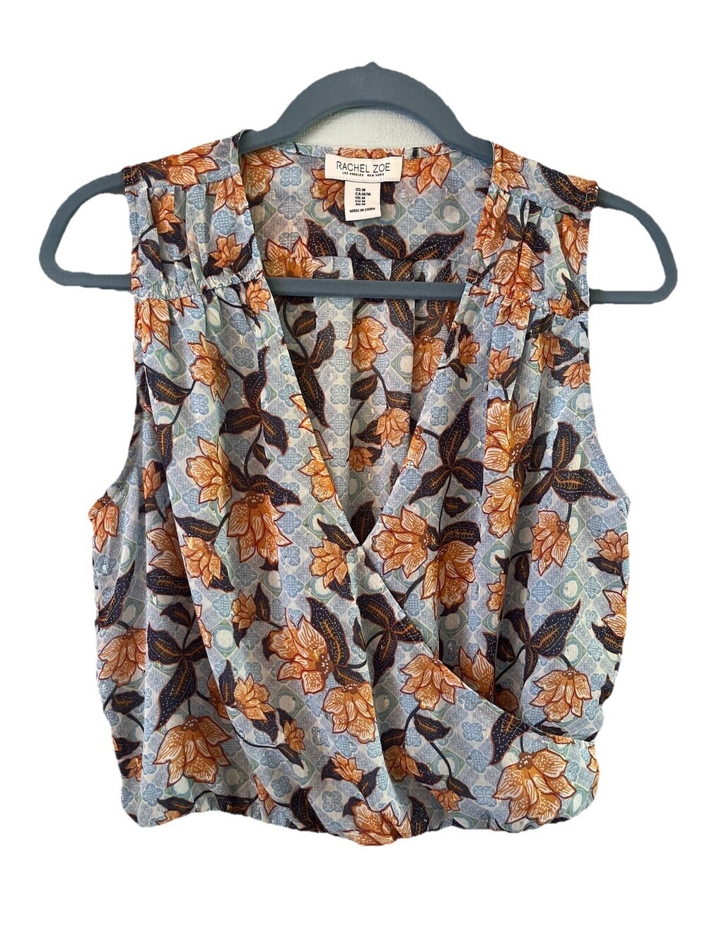 RACHEL ZOE  Sleeves Top Cropped Blue Floral Smocked back  Medium